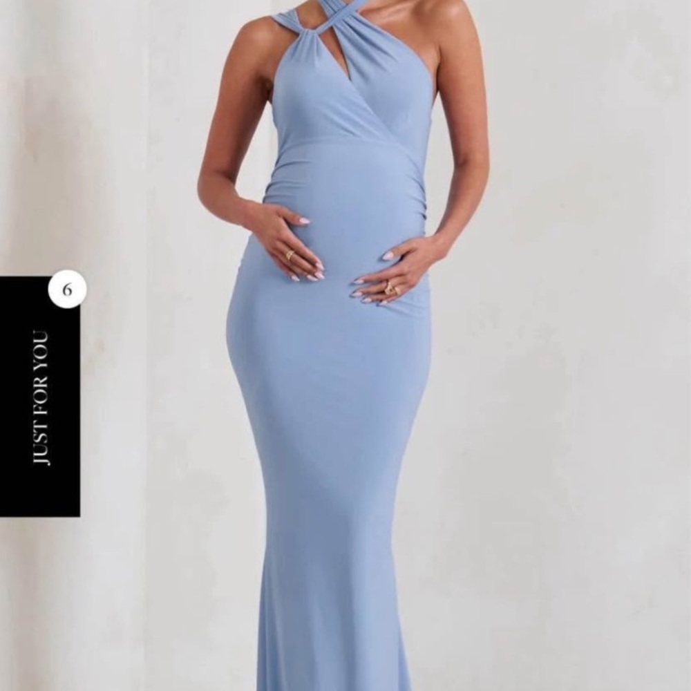 Elegant Blue One-Shoulder Maternity Dress, Baby Shower